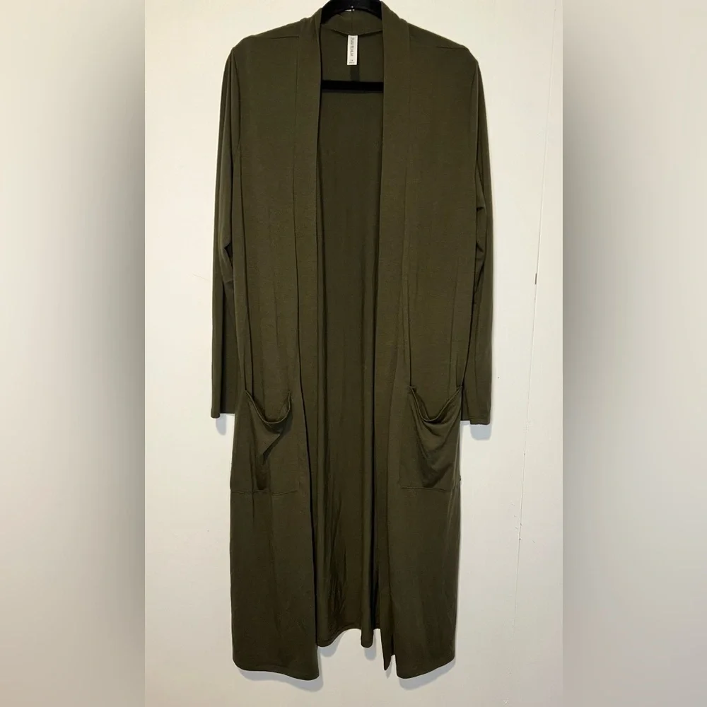 Zenana Premium Long Sleeve Olive Open Cardigan Sweater V2 53025